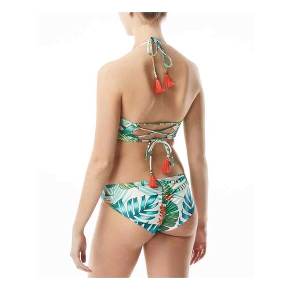 Vince Camuto Bikini Set Medium M Leaf Pattern Halter Tassel Tropical - Picture 2 of 12